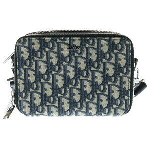 Christian Dior Shoulder Bag Strap Zip Pouch Navy Blue Jacquard Oblique